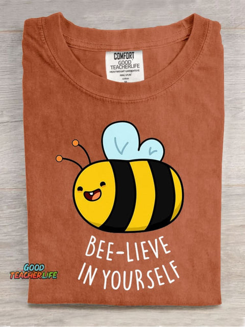 Bee-lieve In Yourself Casual Print T-Shirt