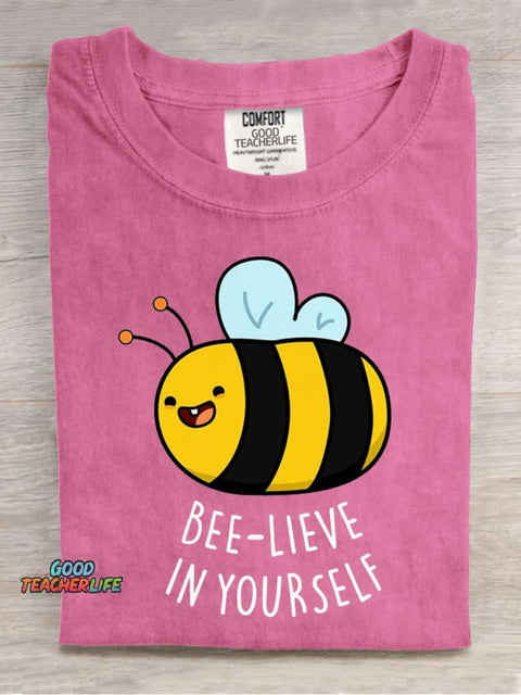 Bee-lieve In Yourself Casual Print T-Shirt