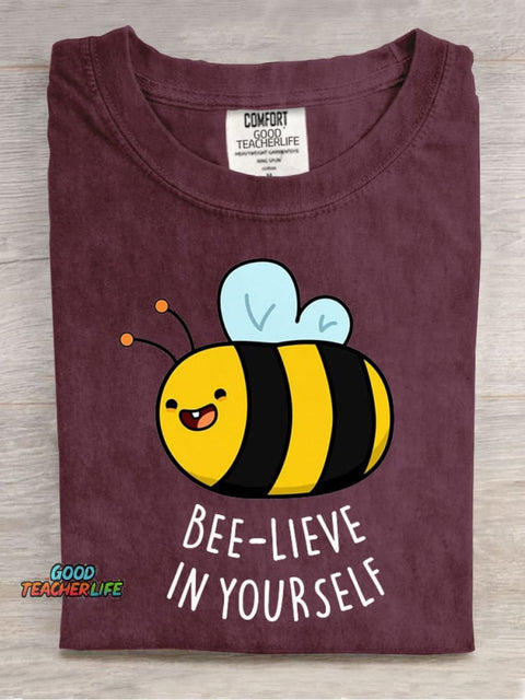 Bee-lieve In Yourself Casual Print T-Shirt