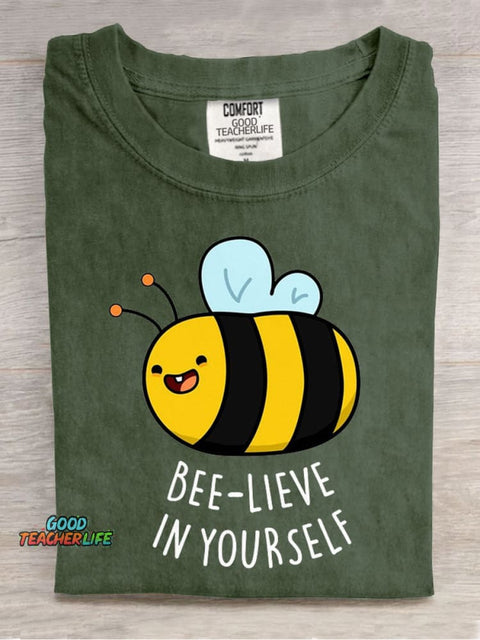 Bee-lieve In Yourself Casual Print T-Shirt