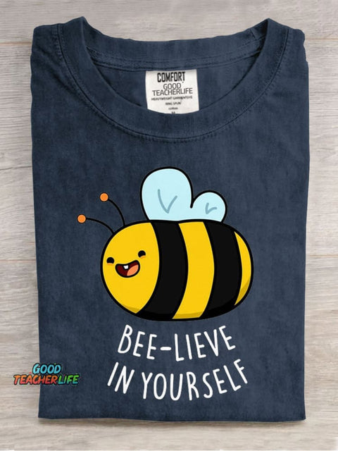 Bee-lieve In Yourself Casual Print T-Shirt