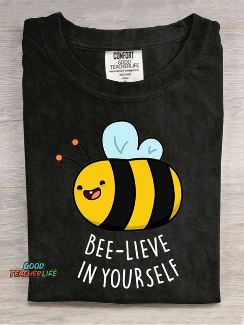 Bee-lieve In Yourself Casual Print T-Shirt