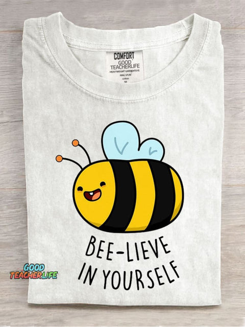 Bee-lieve In Yourself Casual Print T-Shirt