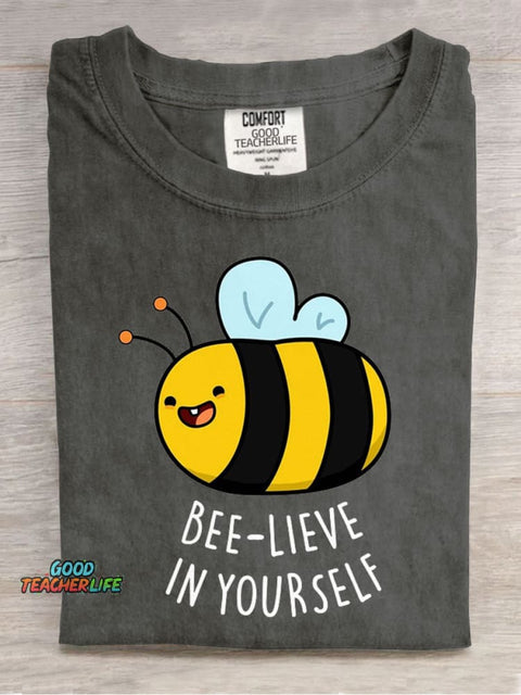 Bee-lieve In Yourself Casual Print T-Shirt