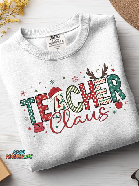 Christmas Teacher Print Casual Sweatshirt
