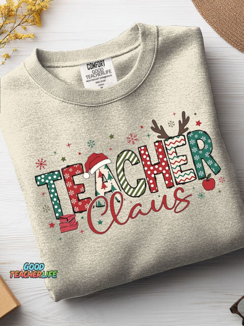 Christmas Teacher Print Casual Sweatshirt