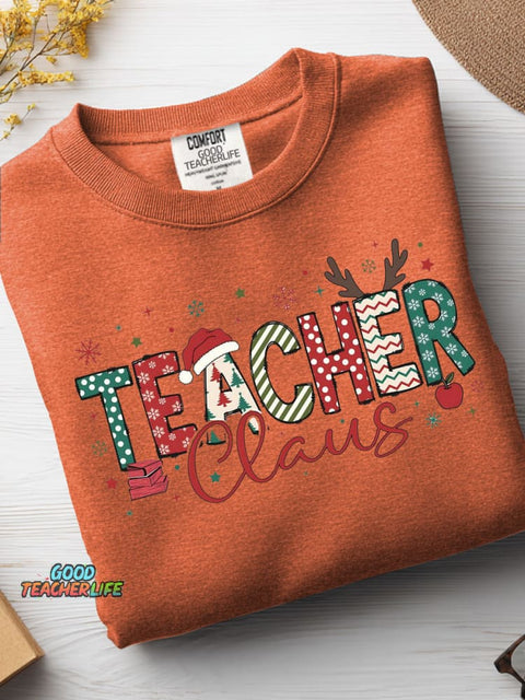 Christmas Teacher Print Casual Sweatshirt