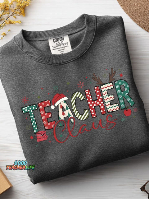 Christmas Teacher Print Casual Sweatshirt