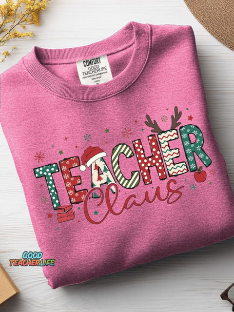 Christmas Teacher Print Casual Sweatshirt