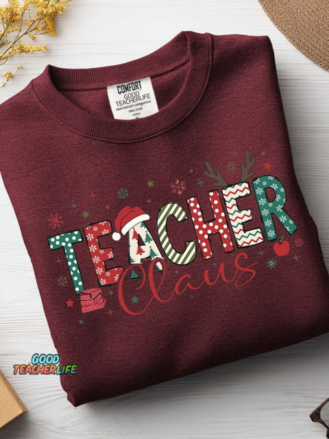 Christmas Teacher Print Casual Sweatshirt