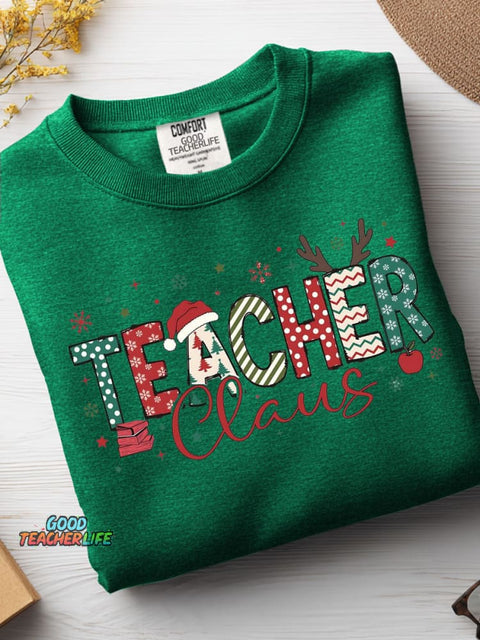 Christmas Teacher Print Casual Sweatshirt