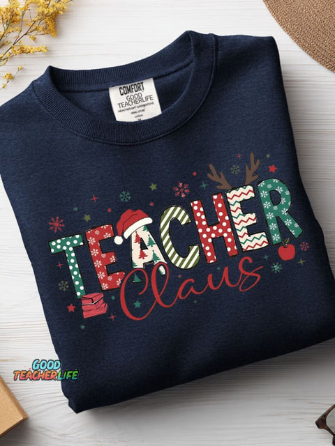 Christmas Teacher Print Casual Sweatshirt