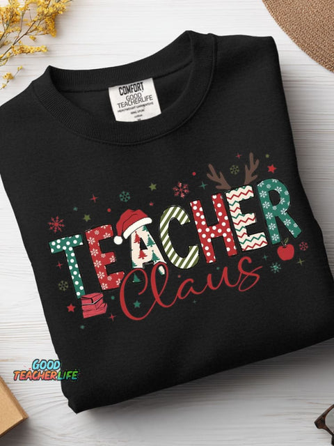 Christmas Teacher Print Casual Sweatshirt