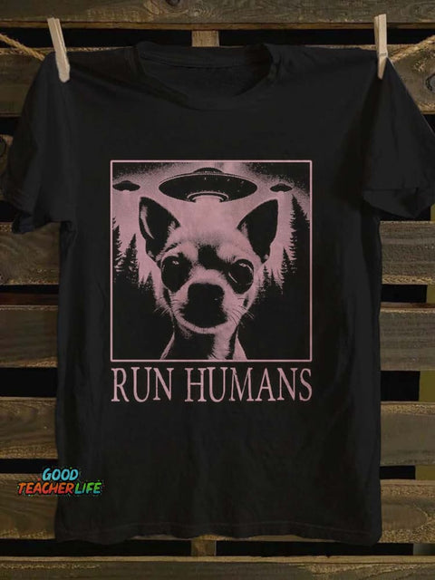 Chihuahua UFO Print Casual Short Sleeve T-Shirt