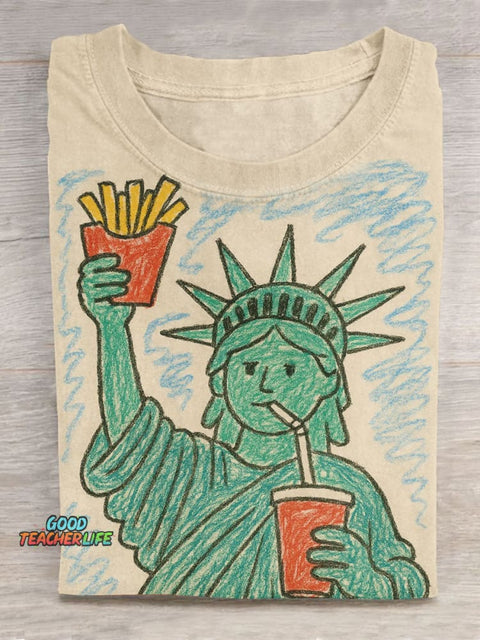 Fun Statue of Liberty Art Print Casual Short Sleeve T-Shirt