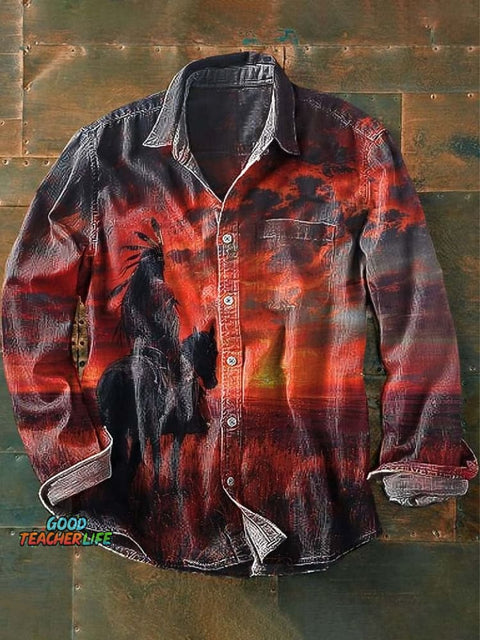 Unisex Red Sunset Art Print Short Sleeve Casual T-Shirt