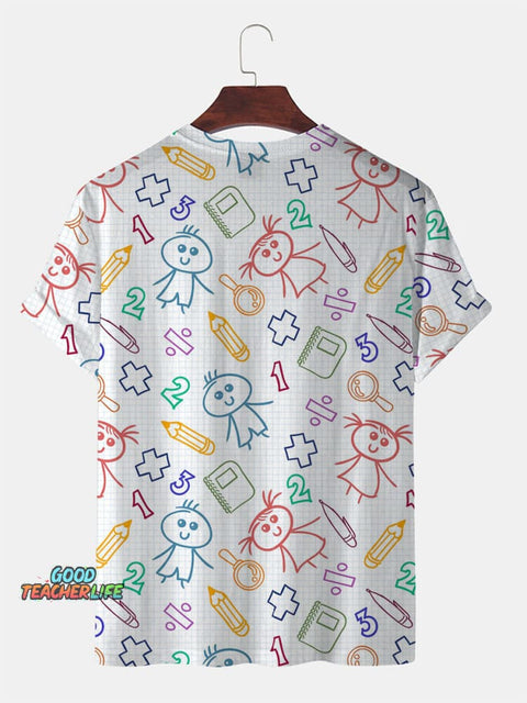 Numbers and Cartoon Characters Decorative Pattern T-shirt
