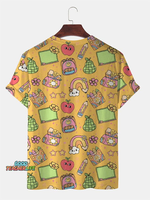 Cartoon School Bag and Pencil Case Decorative Pattern T-shirt