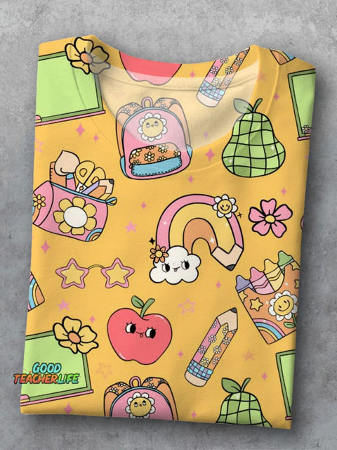 Cartoon School Bag and Pencil Case Decorative Pattern T-shirt