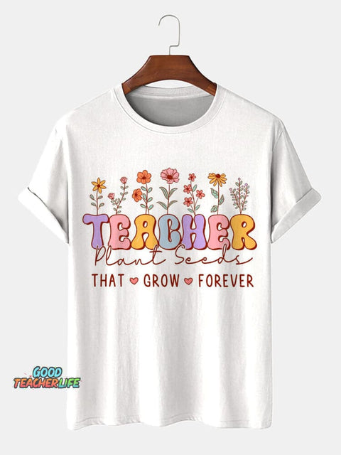 Teacher and Flower Decorative Pattern T-shirt
