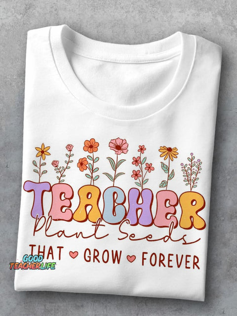 Teacher and Flower Decorative Pattern T-shirt