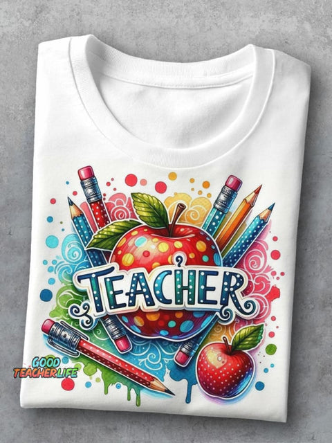 Apple and Pencil Decorative Pattern T-shirt
