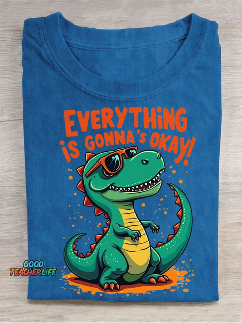 Dinosaur Decorative Pattern Wearing Sunglasses T-shirt