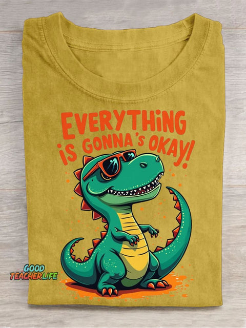 Dinosaur Decorative Pattern Wearing Sunglasses T-shirt