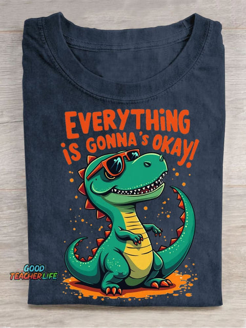 Dinosaur Decorative Pattern Wearing Sunglasses T-shirt