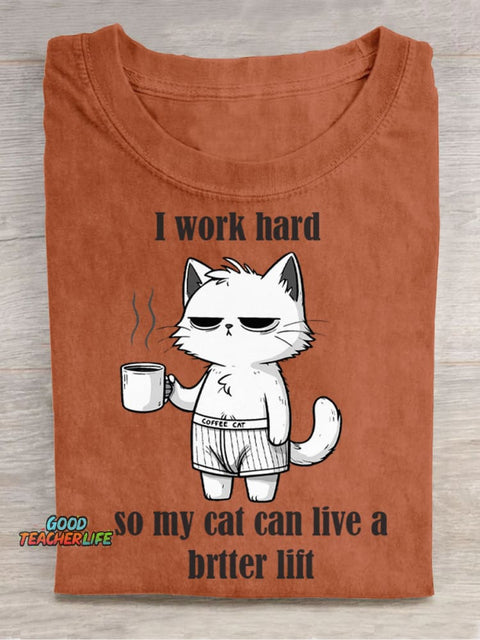 I Work Hard for My Cat Decorative Pattern T-shirt