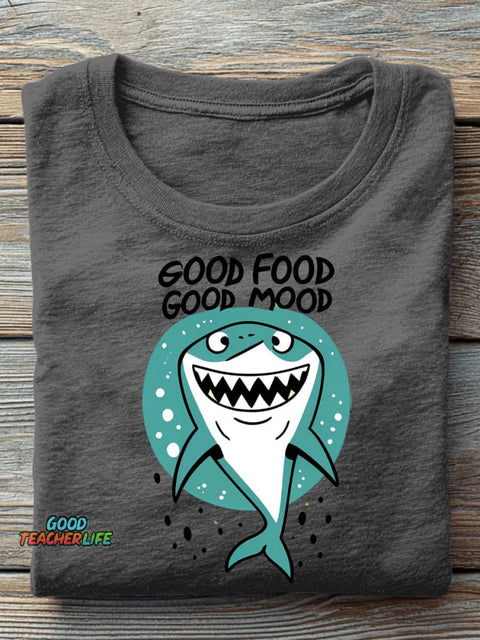 Happy Shark Decorative Pattern T-shirt