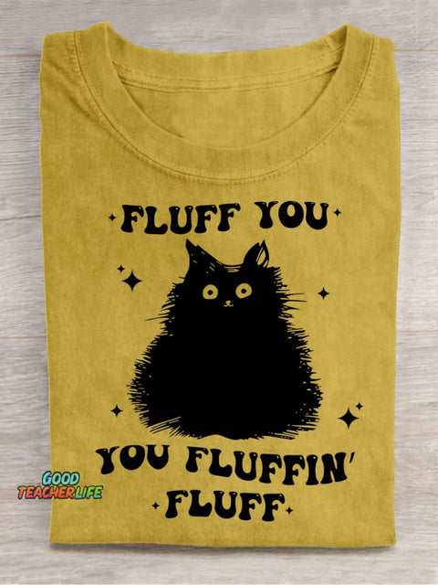 Furry Black Cat Decorative Pattern T-shirt