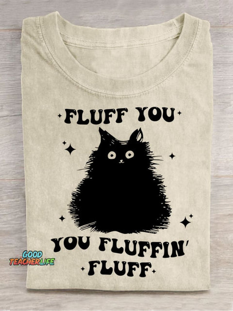 Furry Black Cat Decorative Pattern T-shirt