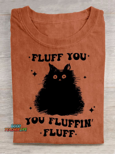 Furry Black Cat Decorative Pattern T-shirt
