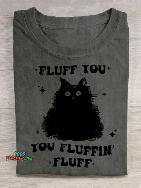 Furry Black Cat Decorative Pattern T-shirt
