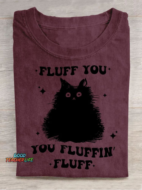 Furry Black Cat Decorative Pattern T-shirt