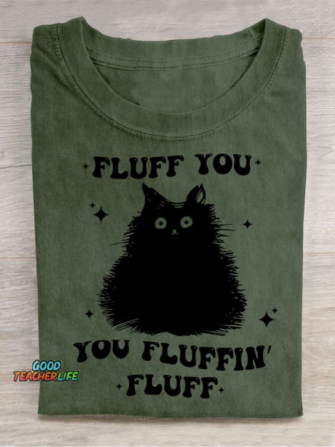 Furry Black Cat Decorative Pattern T-shirt