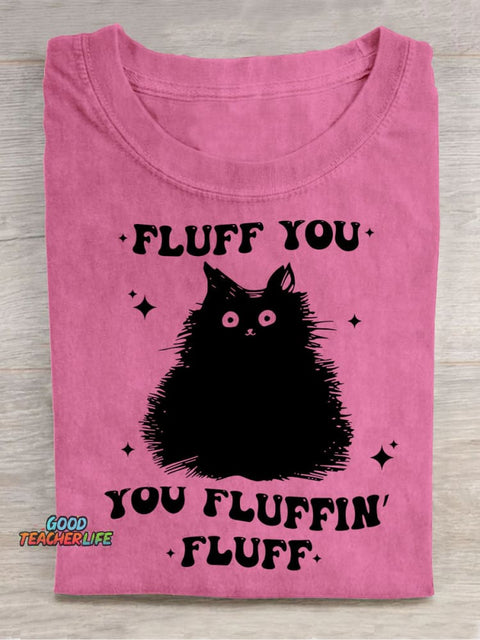 Furry Black Cat Decorative Pattern T-shirt
