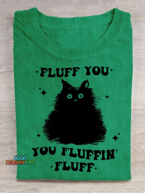 Furry Black Cat Decorative Pattern T-shirt