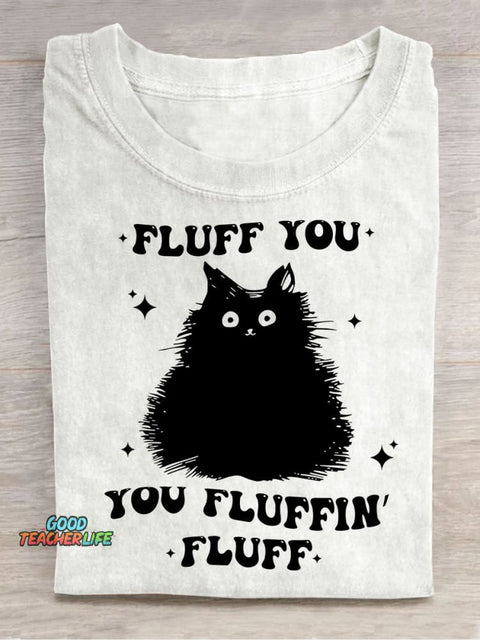 Furry Black Cat Decorative Pattern T-shirt