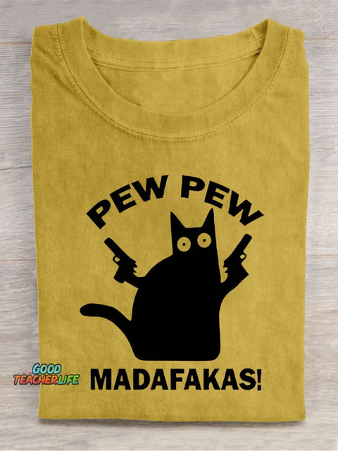 Double Gun Black Cat Decorative Pattern T-shirt
