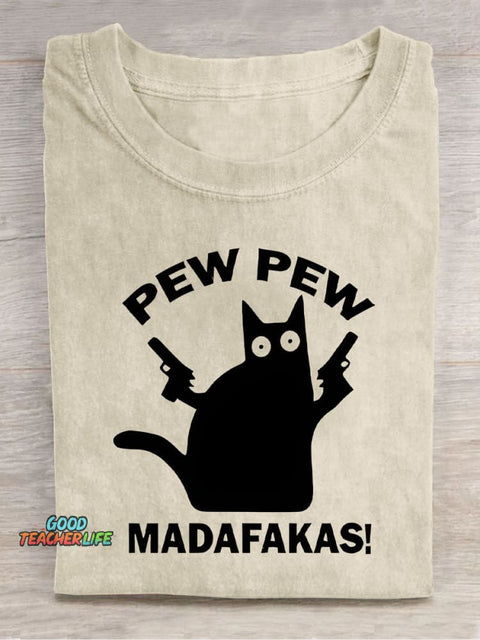 Double Gun Black Cat Decorative Pattern T-shirt