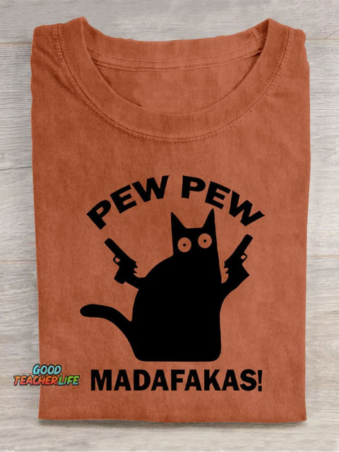 Double Gun Black Cat Decorative Pattern T-shirt