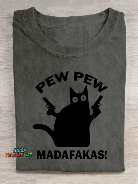 Double Gun Black Cat Decorative Pattern T-shirt