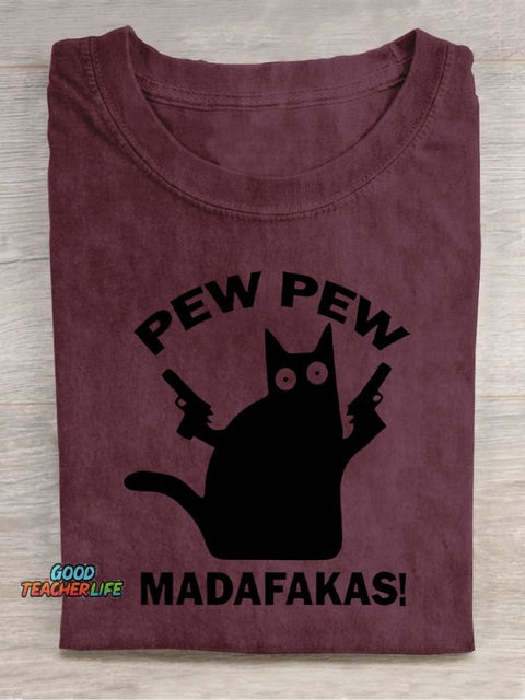 Double Gun Black Cat Decorative Pattern T-shirt