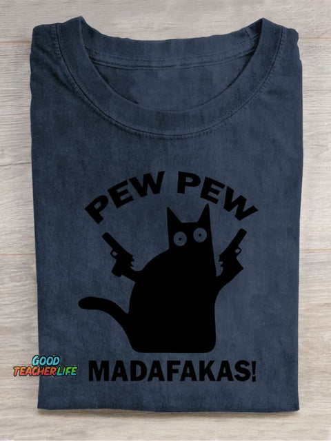 Double Gun Black Cat Decorative Pattern T-shirt