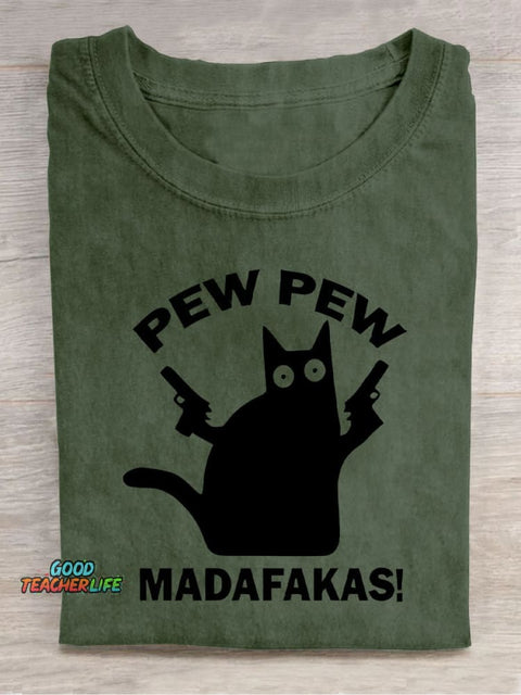 Double Gun Black Cat Decorative Pattern T-shirt