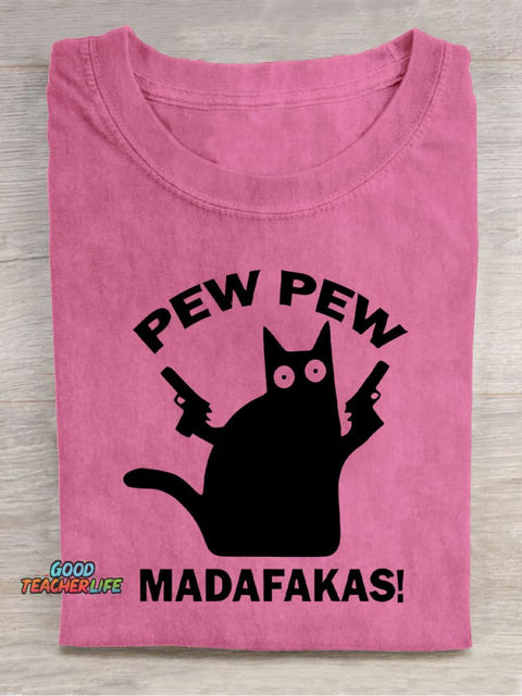 Double Gun Black Cat Decorative Pattern T-shirt
