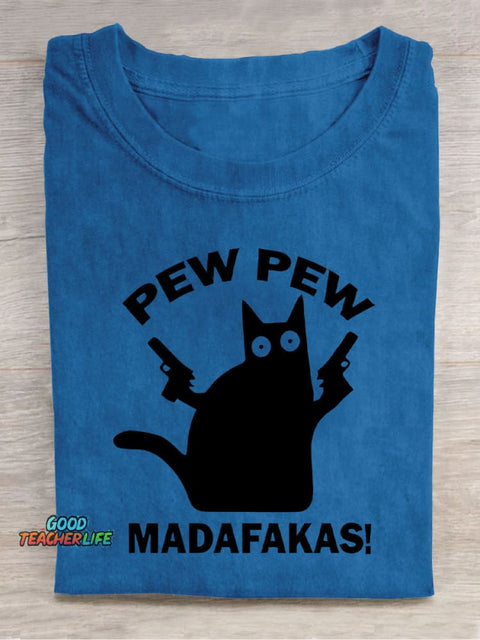 Double Gun Black Cat Decorative Pattern T-shirt
