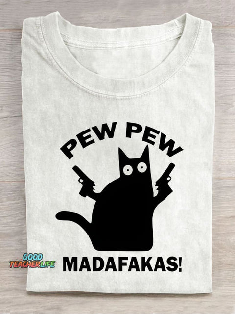 Double Gun Black Cat Decorative Pattern T-shirt